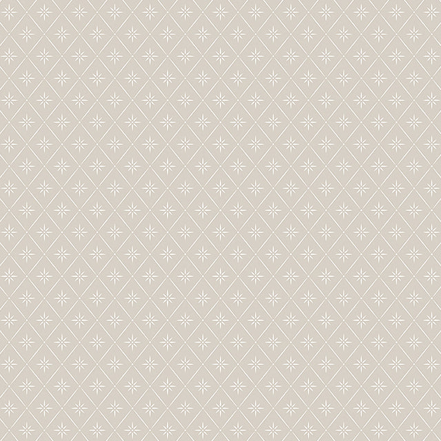 Windrose wallpaper in stone by Boråstapeter for Schumacher, featuring a geometric eight-point star trellis pattern in a neutral colorway.