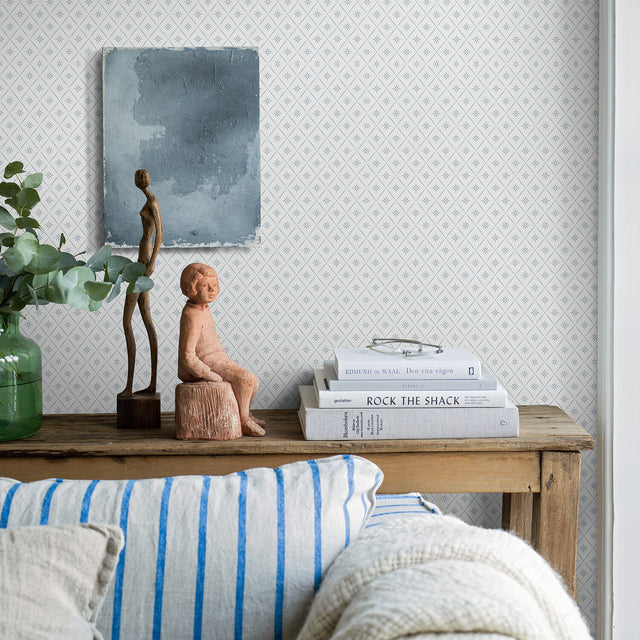Windrose Blue by Boråstapeter Geometric Trellis Wallpaper – Schumacher 8863