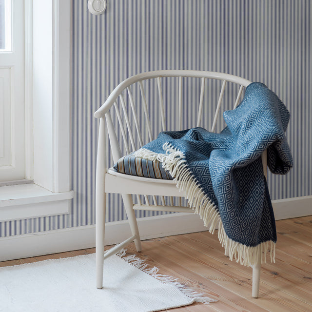 Asp Stripe Blue by Boråstapeter Pinstripe Wallpaper – Schumacher 8870