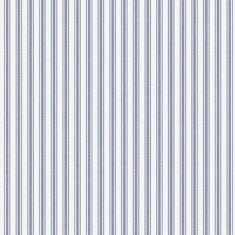 Blue and white pinstripe wallpaper by Boråstapeter for Schumacher, styled in a Scandinavian interior setting.