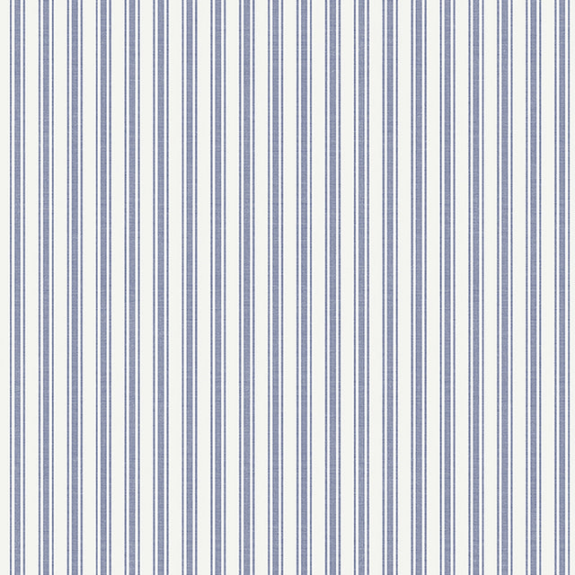 Blue and white pinstripe wallpaper by Boråstapeter for Schumacher, styled in a Scandinavian interior setting.