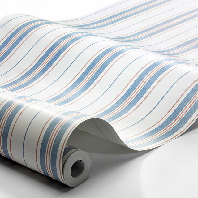 HAMNSKÄR STRIPE Blue and Red by Boråstapeter Nautical Striped Wallpaper – Schumacher 8874