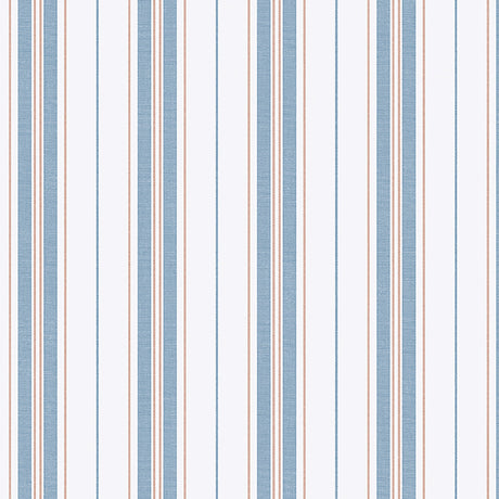 HAMNSKÄR STRIPE wallpaper in blue and red by Boråstapeter for Schumacher, nautical striped design roll and detail view