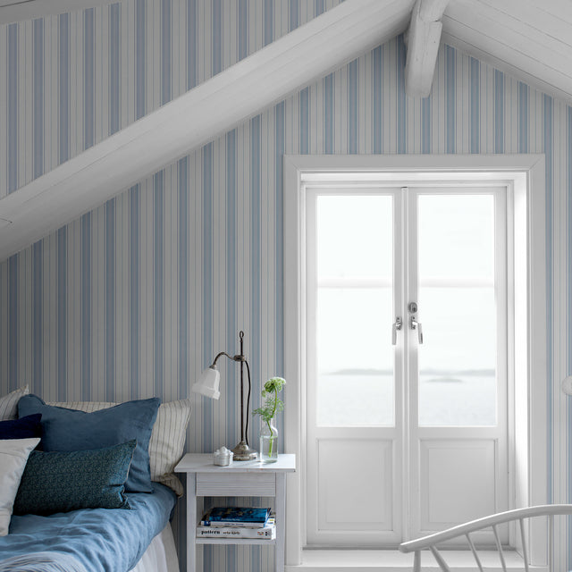 Hamnskär Stripe Blue by Boråstapeter Nautical Striped Wallpaper – Schumacher 8875