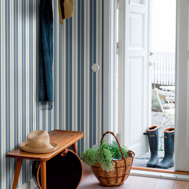Sandhamn Stripe Blue by Boråstapeter Classic Scandinavian Stripe Wallpaper – Schumacher 8885