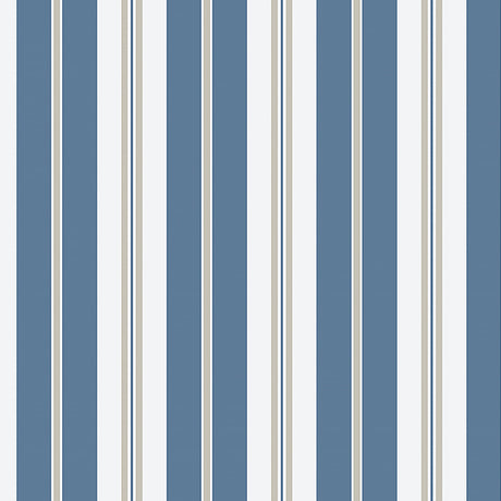 Sandhamn Stripe blue wallpaper by Boråstapeter for Schumacher, classic Scandinavian stripe design in blue and white.