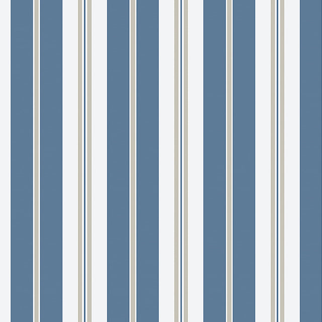 Sandhamn Stripe blue wallpaper by Boråstapeter for Schumacher, classic Scandinavian stripe design in blue and white.