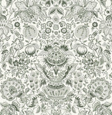 A-Street Prints Blanche Dark Green Floral Damask Wallpaper roll and pattern