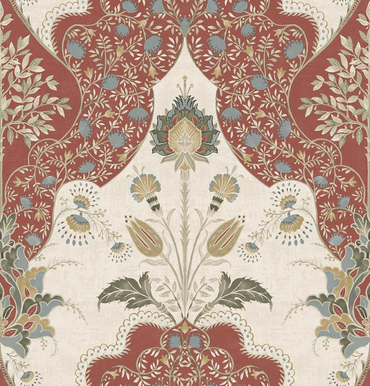 A-Street Prints Auden Ruby Floral Grandeur wallpaper in ruby red botanical ogee design