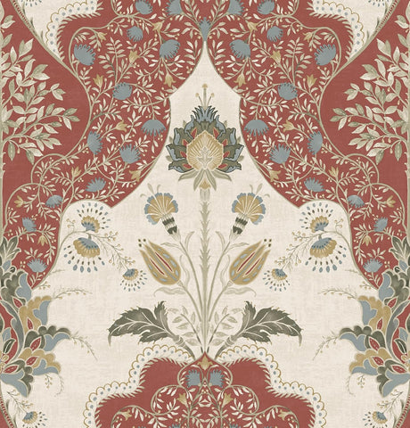 A-Street Prints Auden Ruby Floral Grandeur wallpaper in ruby red botanical ogee design