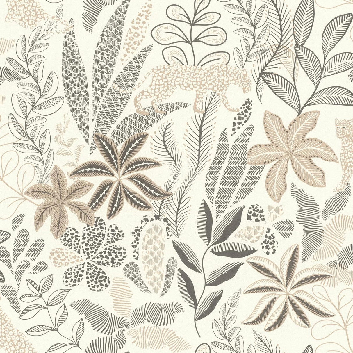 Rasch Alani Neutral Tropical Wallpaper RH792911 – neutral jaguar and foliage vinyl pattern