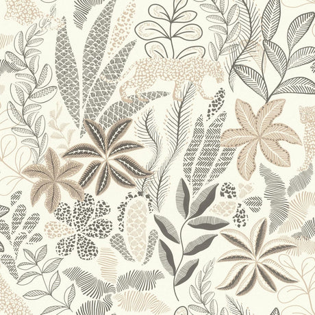 Rasch Alani Neutral Tropical Wallpaper RH792911 – neutral jaguar and foliage vinyl pattern