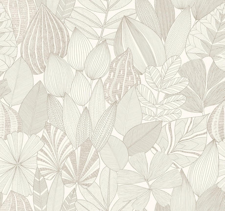 A-Street Prints Mathias Taupe Botanical Wallpaper roll and room view