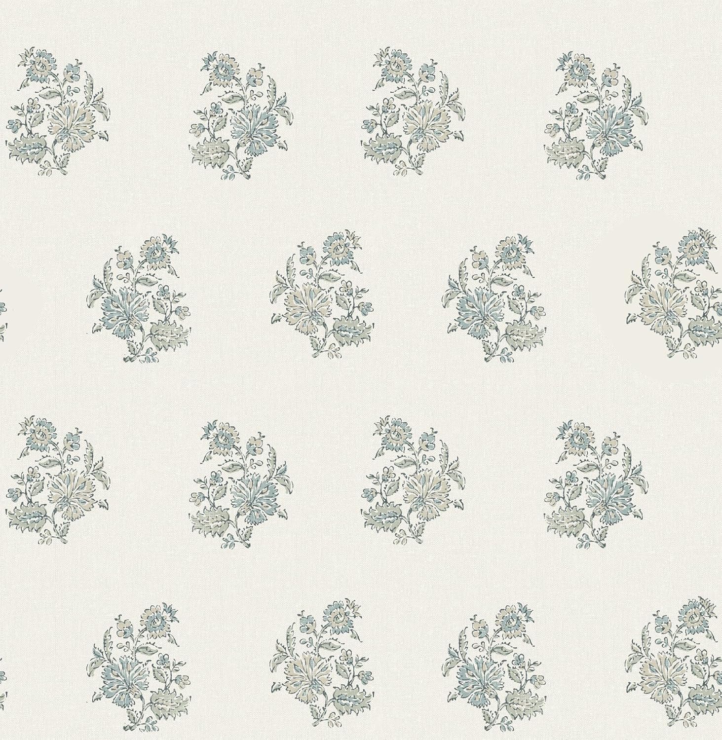 Overbrook Sage Bouquet Toss Wallpaper roll by A‑Street Prints, floral block-print motif in sage on white.
