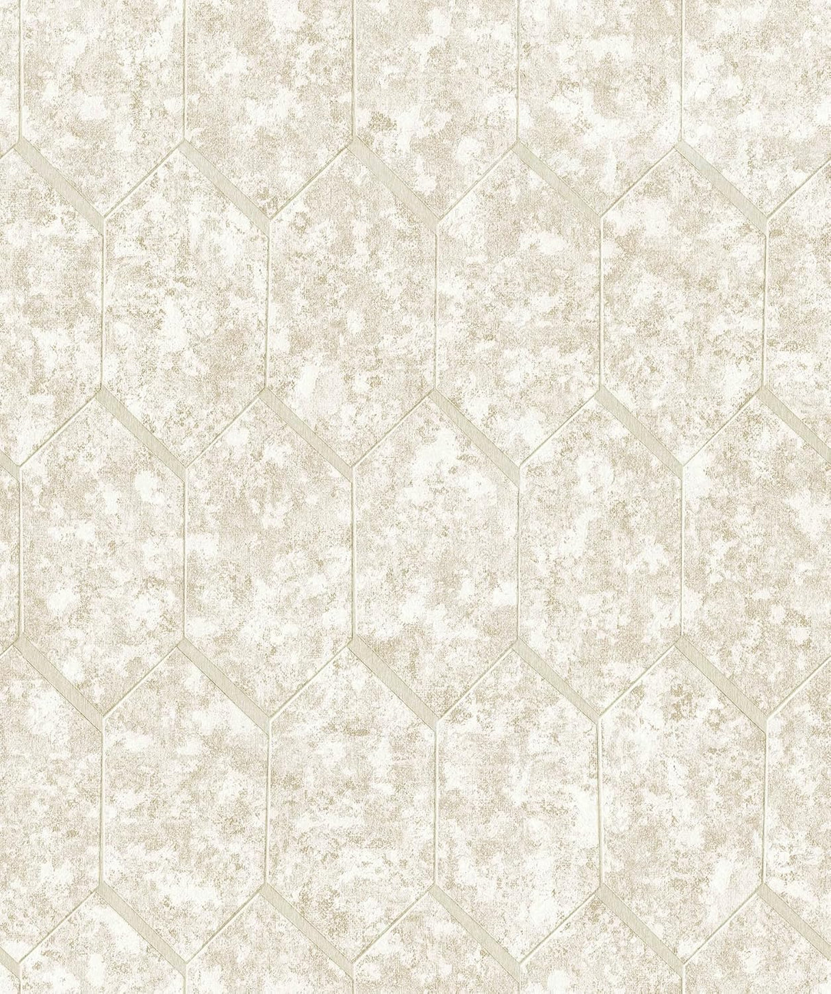 Limestone Beige hexagon tile wallpaper with subtle metallic shadowing