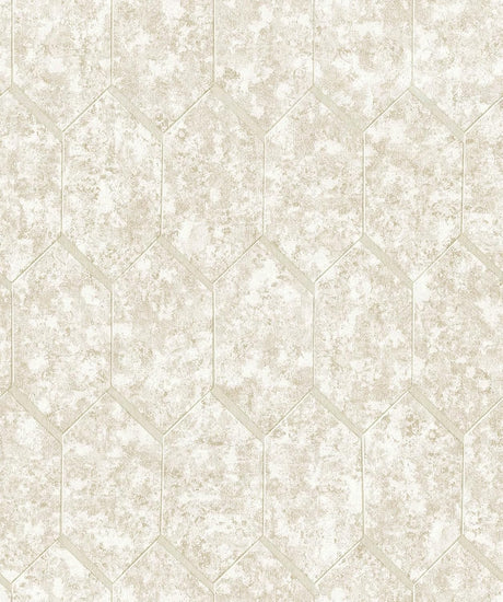 Limestone Beige hexagon tile wallpaper with subtle metallic shadowing