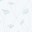 Queen Anne's lace floral wallpaper in a soft mineral colorway by Boråstapeter for Schumacher, shown in detail and styled in a modern interior.