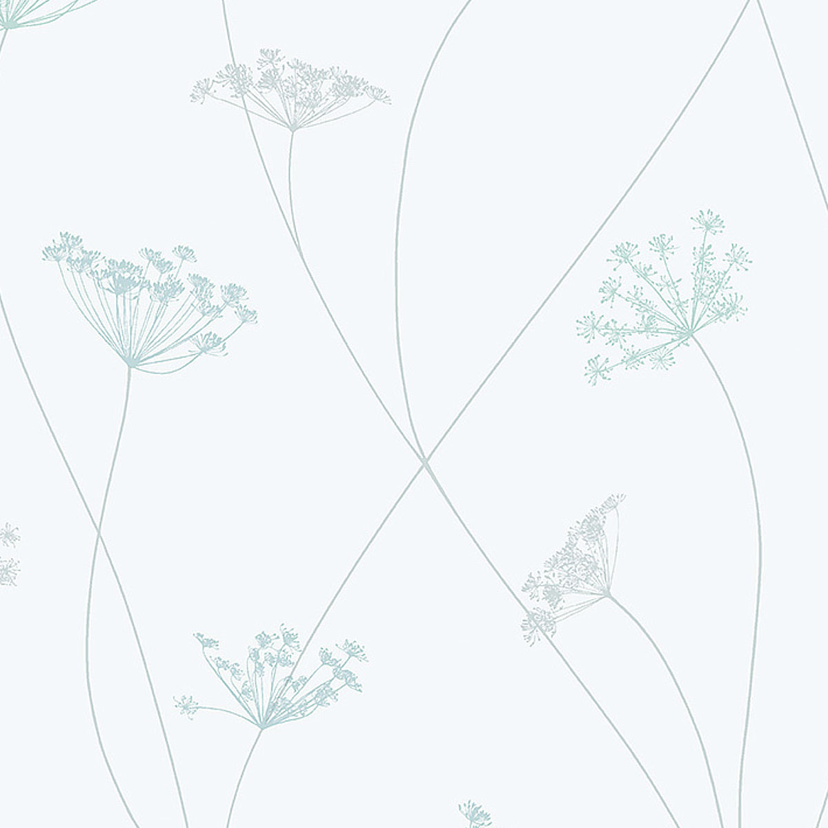 Queen Anne's lace floral wallpaper in a soft mineral colorway by Boråstapeter for Schumacher, shown in detail and styled in a modern interior.