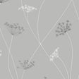 Queen Anne grey wallpaper by Boråstapeter for Schumacher, featuring delicate Queen Anne's lace wildflowers on a soft grey background.