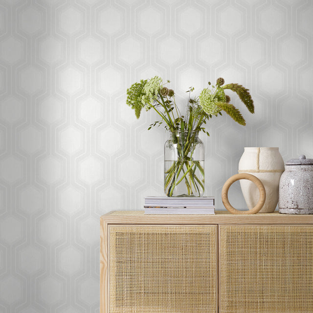 Graphic Hexagon Bone by Boråstapeter Modern Geometric Wallpaper – Schumacher 9305