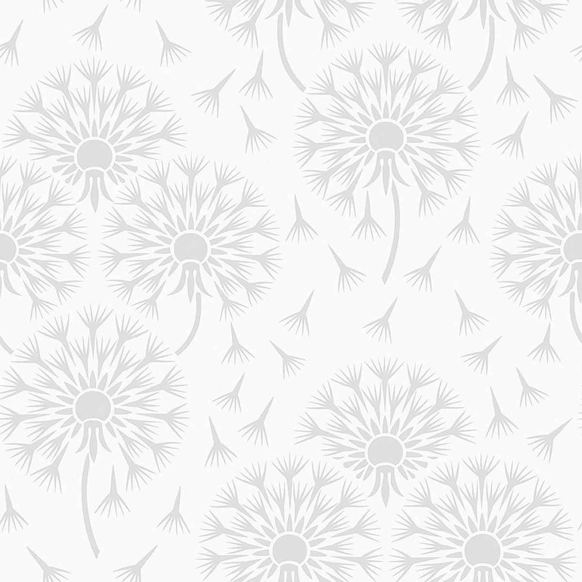 Grey dandelion print non-woven wallpaper by Boråstapeter for Schumacher, styled in a modern living room.
