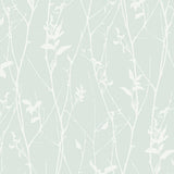 Botanical Whisp wallpaper in Mineral by Boråstapeter for Schumacher, featuring a delicate branch and flower silhouette in a soft mineral colorway.