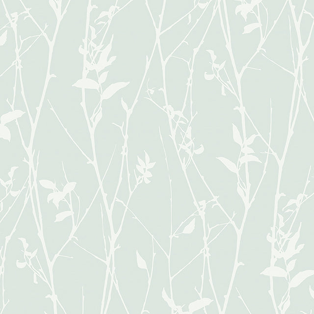 Botanical Whisp wallpaper in Mineral by Boråstapeter for Schumacher, featuring a delicate branch and flower silhouette in a soft mineral colorway.
