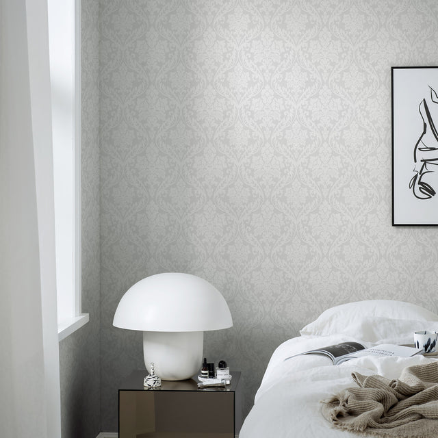 Firenze Grey Damask Wallpaper by Boråstapeter – Schumacher 9322