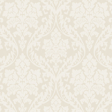 Firenze sand-colored damask wallpaper by Boråstapeter for Schumacher, classic Renaissance-inspired design