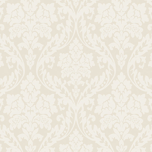 Firenze sand-colored damask wallpaper by Boråstapeter for Schumacher, classic Renaissance-inspired design