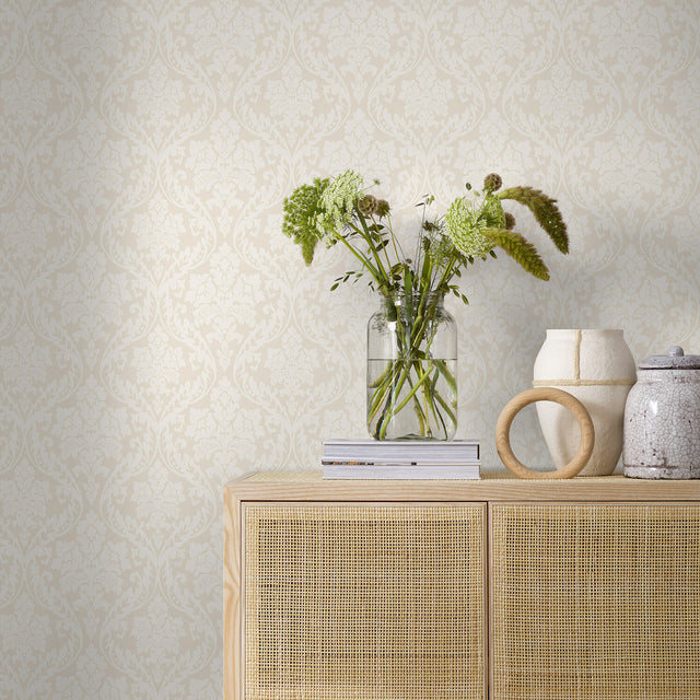 Firenze Pearl Damask Wallpaper by Boråstapeter – Schumacher 9324