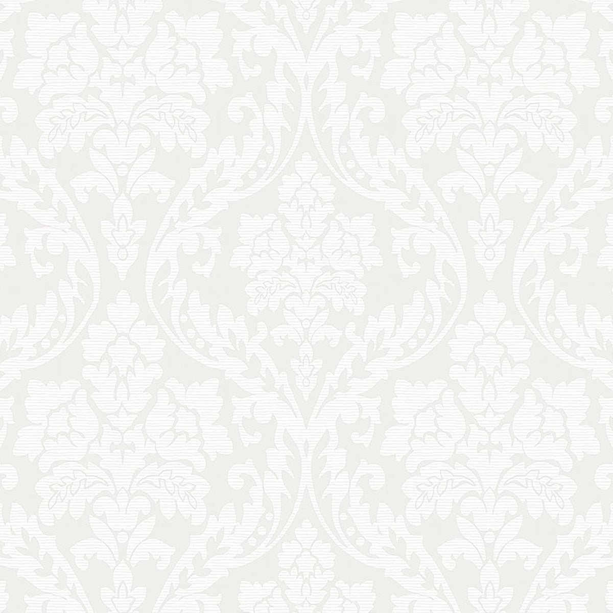 Firenze Pearl Damask Wallpaper by Boråstapeter for Schumacher, shown in a classic Renaissance-inspired pattern in pearl color.