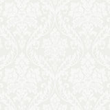 Firenze Pearl Damask Wallpaper by Boråstapeter for Schumacher, shown in a classic Renaissance-inspired pattern in pearl color.