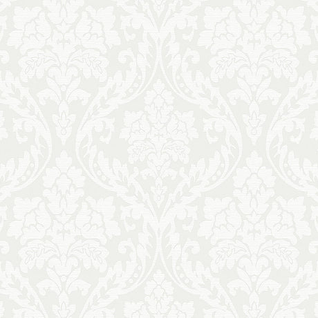 Firenze Pearl Damask Wallpaper by Boråstapeter for Schumacher, shown in a classic Renaissance-inspired pattern in pearl color.