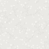 Fresh Air wallpaper in grey by Boråstapeter for Schumacher, featuring delicate corn lily blossoms in a swirling pattern.