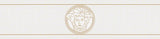 Versace Magesty Border in Mica with Greek key motif and medallion accents on a white ground