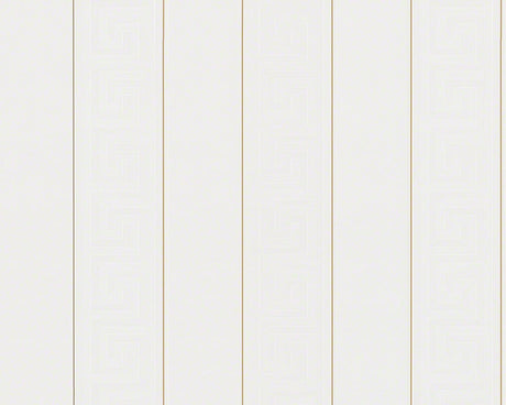 Versace Valor seashell Greek key stripe wallpaper in off-white with subtle panel detailing and fine gold lines