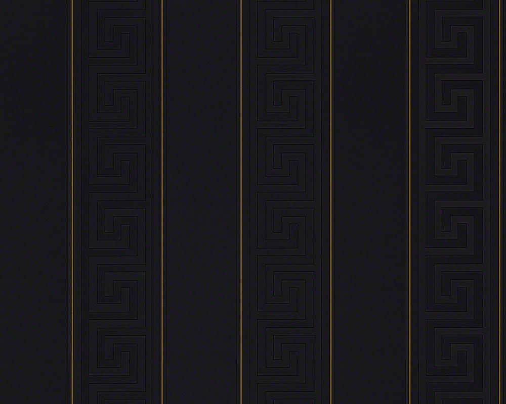 Valor Jet by Versace Volume 5 27.5" Wide Heavyweight Greek Key Gloss Vinyl Wallpaper – Versace 935244X -Sample