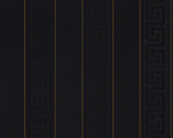 Valor Jet by Versace Volume 5 27.5" Wide Heavyweight Greek Key Gloss Vinyl Wallpaper – Versace 935244X -Sample