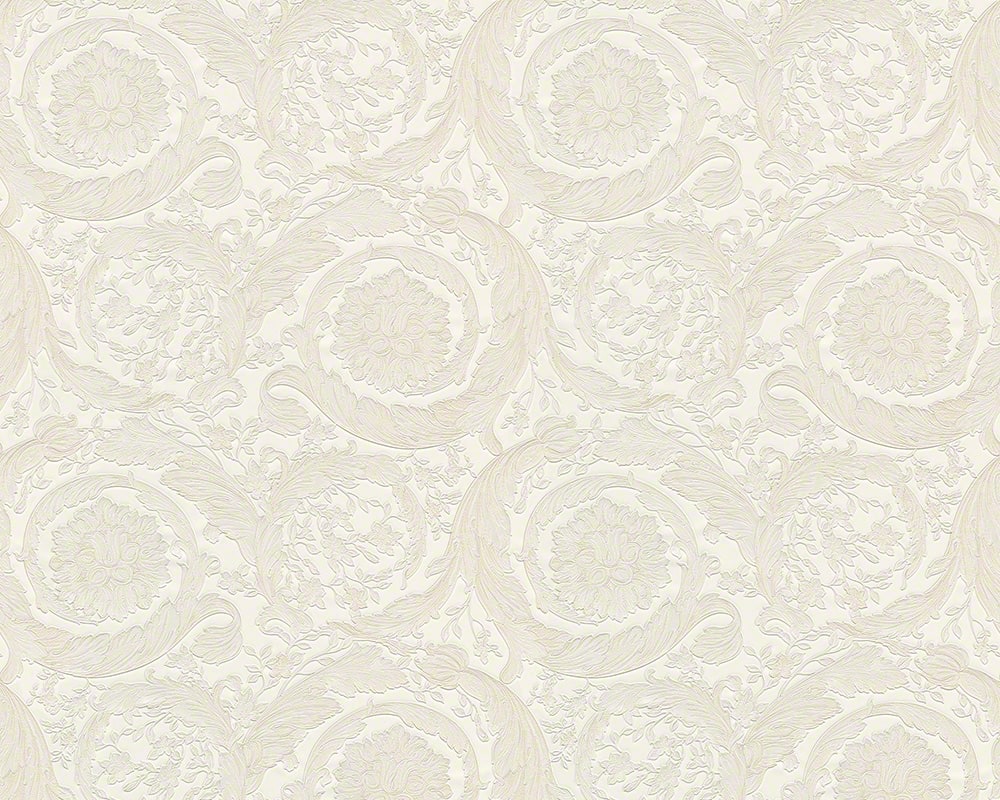 Versace Allegro cotton white acanthus scroll vinyl wallpaper pattern