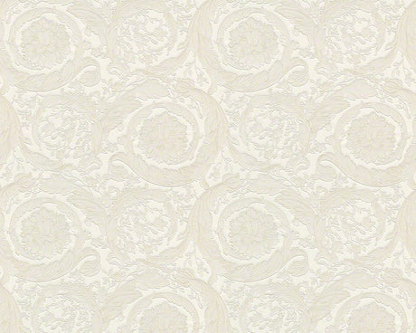 Versace Allegro cotton white acanthus scroll vinyl wallpaper pattern