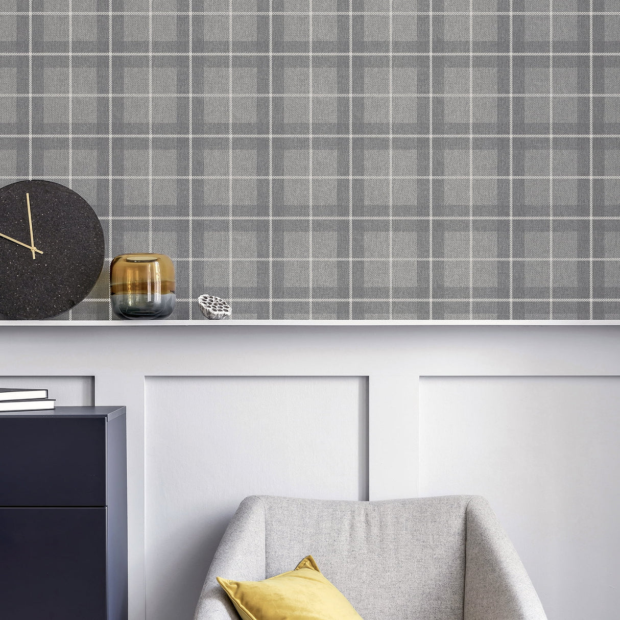 Hudson Grey by Arthouse Checkered Plaid Wallpaper – Brewster Home Fashions AH251906