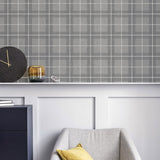 Hudson Grey by Arthouse Checkered Plaid Wallpaper – Brewster Home Fashions AH251906