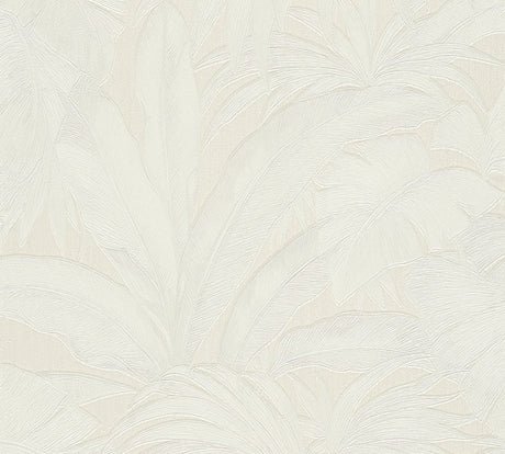 Versace Paragon wallpaper in ivory with textured botanical leaf pattern