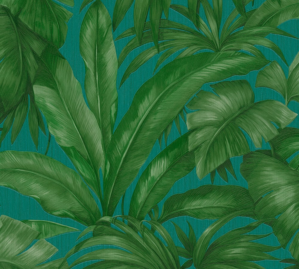 Paragon Spruce tropical botanical leaf wallpaper by Versace