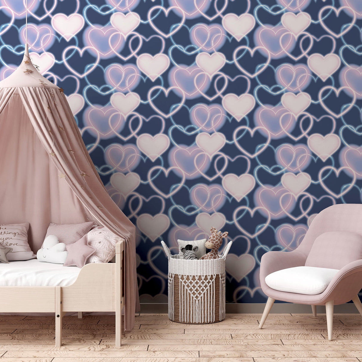 Effie Navy Neon Heart by Arthouse Wallpaper – Brewster Home Fashions AH925605