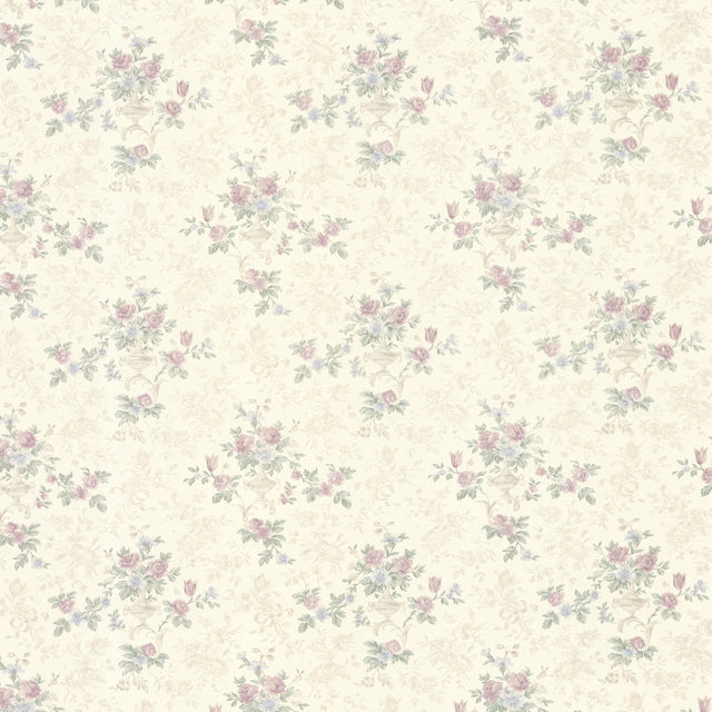 Kezea Lavender Petit Floral Urn Wallpaper with Traditional Damask Motif - Mirage 992-68364