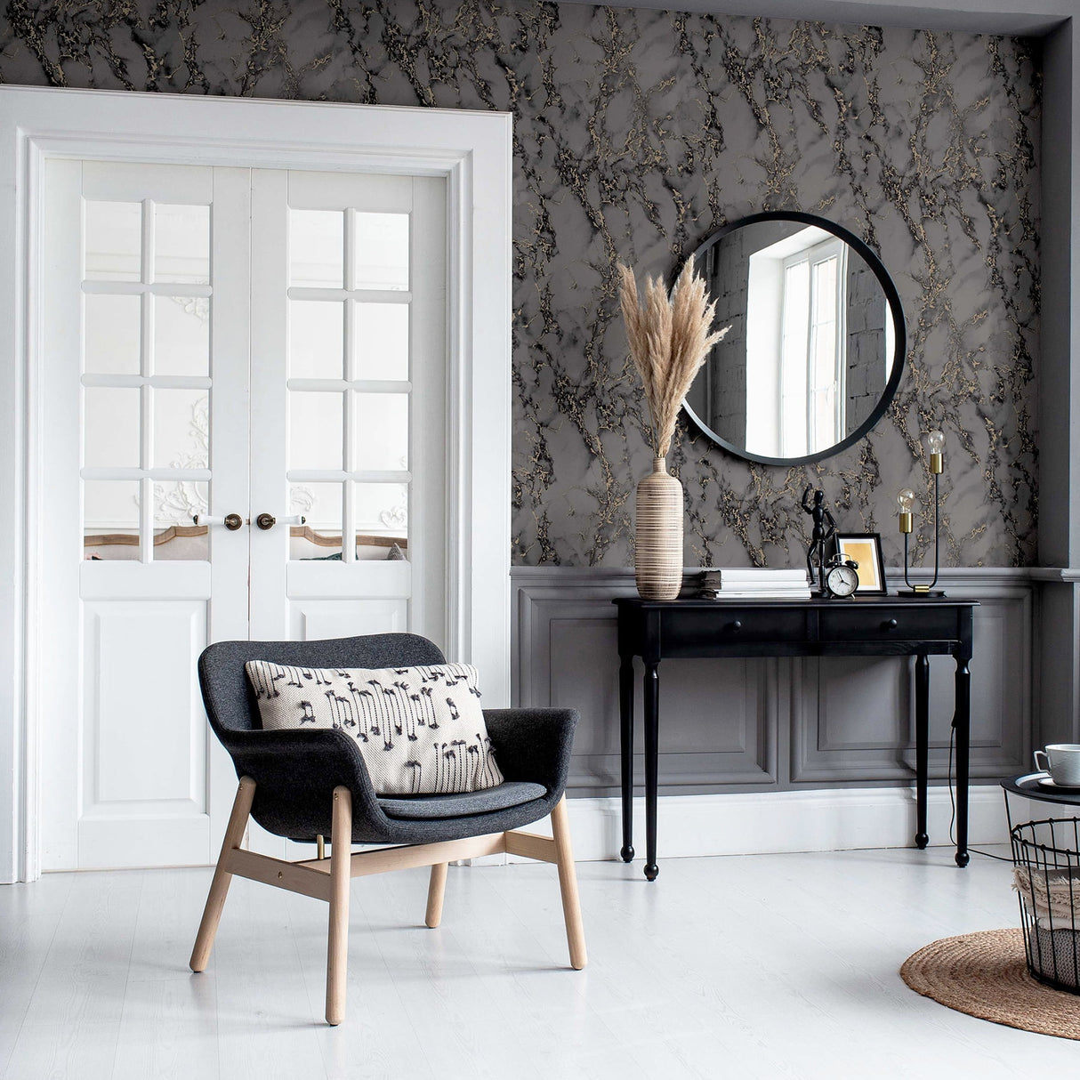 Siward Charcoal Metallic Marble by Arthouse Wallpaper – Brewster Home Fashions AH296702