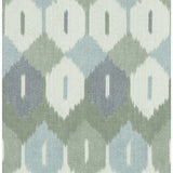 Abilene Sea Green Ikat Wallpaper pattern in greens, blues and greys