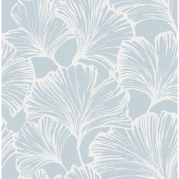 Kyoto Sky Ginkgo Leaf wallpaper in light blue with white ginkgo outlines